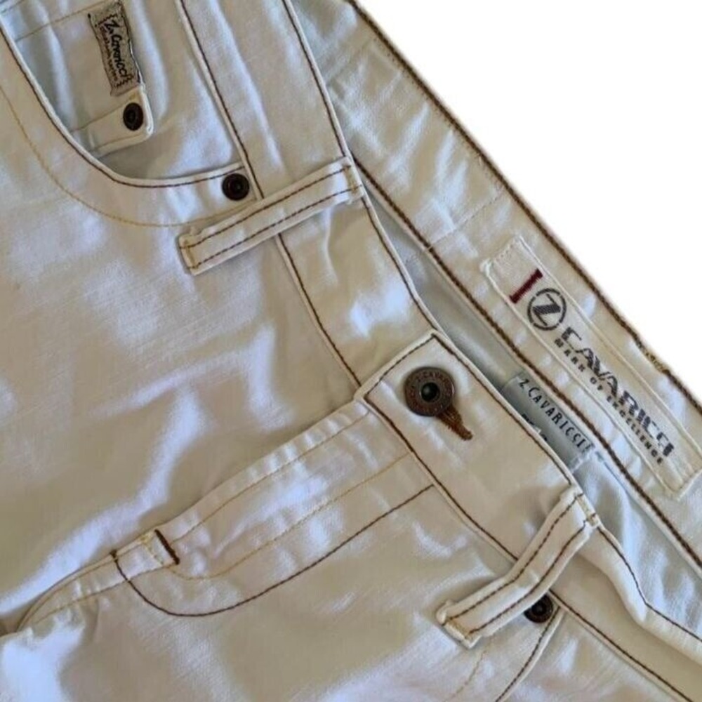 Z Cavaricci White Distressed Y2K Cropped Capri Jeans Size‎ 7 Stretch Denim Pants